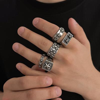 5ks/sada Punkové prsteny Unisex Hvězda Geometrické Otevřené prsteny Hip Hop Trend Denní nošení Street Performance Šperky Doplňky Dárky