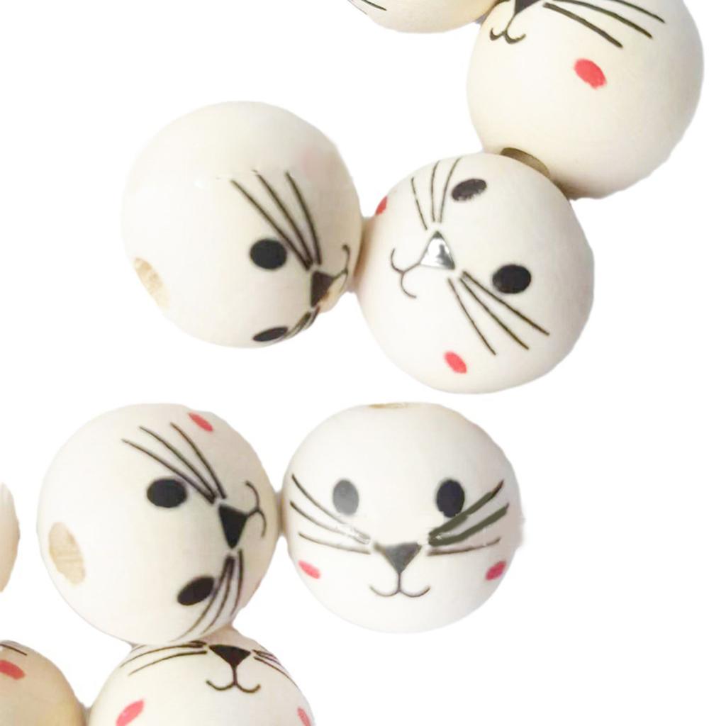 50 Stück Holzkugeln mit Loch für DIY Deko Basteln Naturholzperlen zum Basteln Holzperlen mit Gesicht Lächeln Holzperlen