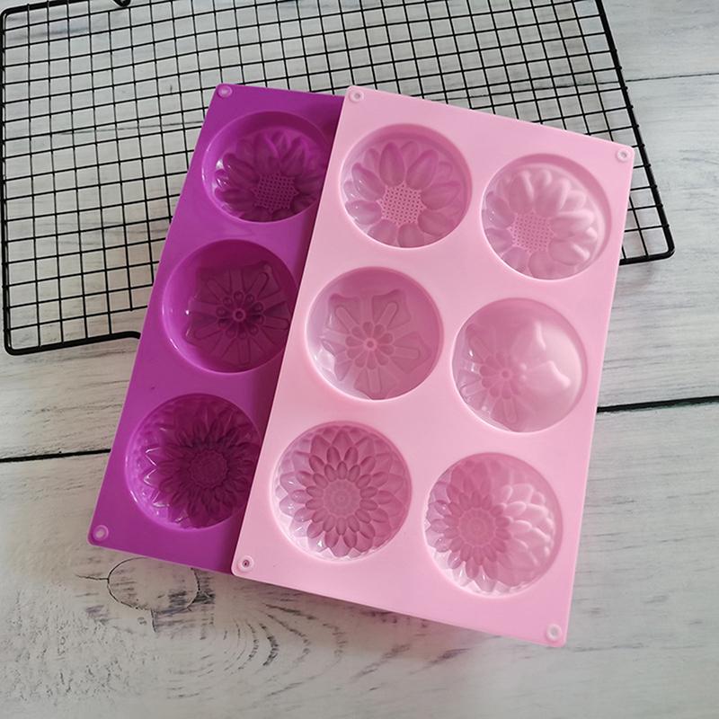 1Pc Silicone Chocolate Mold 6 Cavity 3 Different Flowers and Plants Shape DIY Handmade Soap Sunflower Moon Cake Mold