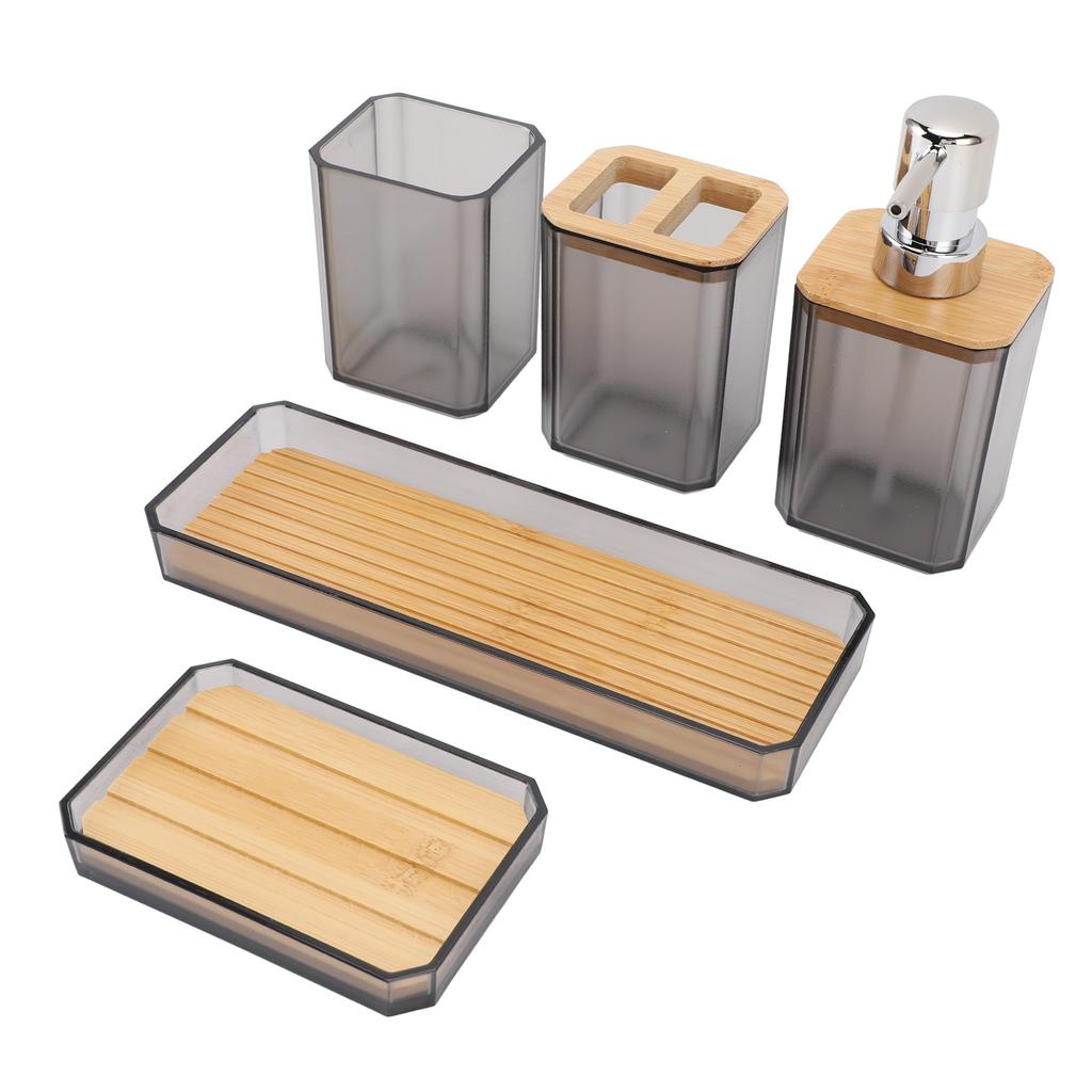 Bathroom Accessories Set Bath Ensemble Set with Toothbrush Holder Cup Lotion Bottles Soap Dish Tray