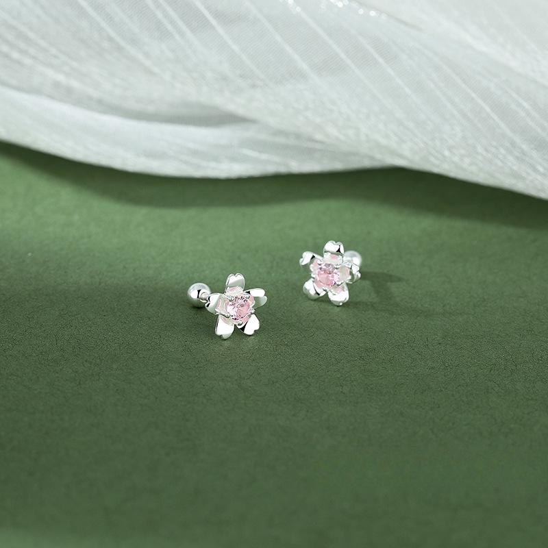 Orecchini a Vite Fiore Diamante Rosa Squisiti per Donna, Dolci e Versatili per Ragazze, Prevenzione Rimozione e Nessuna Rimozione