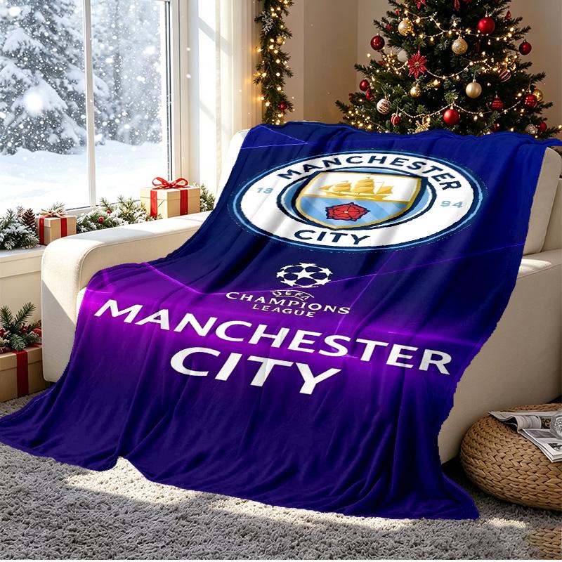 Football Team City FC Pattern Blanket for Home Decoration, Bed, Sofa, Car Travel, Camping, Suitable for All Seasons, Birthday Christmas Gift