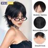 12 Zoll kurze lachsfarbene Perücke mit Pony, Damen kurze glatte schwarze synthetische Perücke, Party täglicher Gebrauch Elfenschnitt kurze Perücke