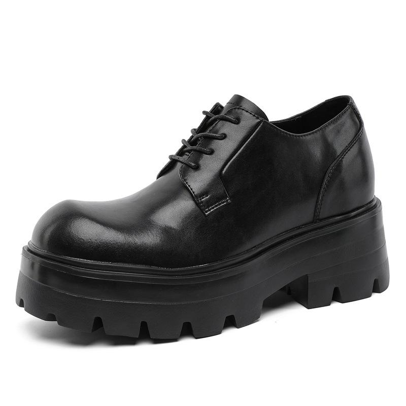 Leather Shoes Men's Business Dress Big Head High Sense British Style Thick Sole Height Wedding Groom Derby Shoes G035-J