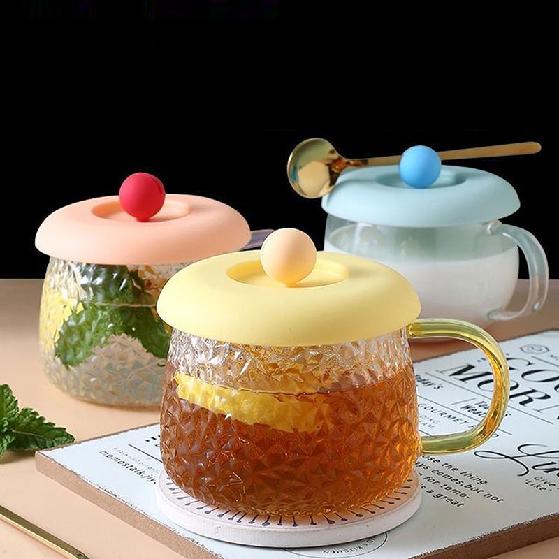 Cup Cover Non-Toxic Silicone Round Universal Water Cup Lid Anti-Dust Coffee Mug Sealed Cap With Spoon Holder Heat-Resistant Lid