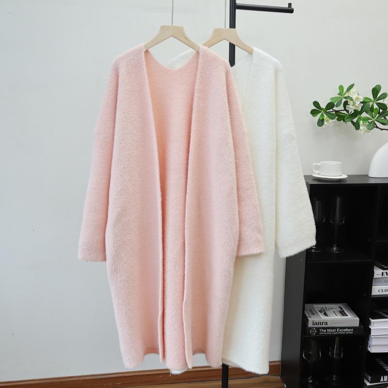 Imitation mink velvet knitted cardigan women's autumn and winter new loose long temperament solid color coat coat