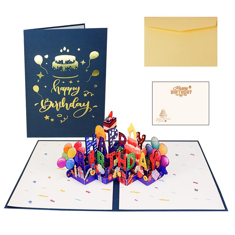 3D Birthday Cake Pop-up Greeting Card with Blessings for Company Employees