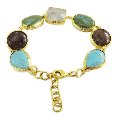 [Q5659] - Handmade Bracelet 'Cléopatra' Green Brown Gold - Width 15 Mm