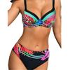 Women's Fashion Sexy Leaf Print High Waist Split Swimsuit Bikini