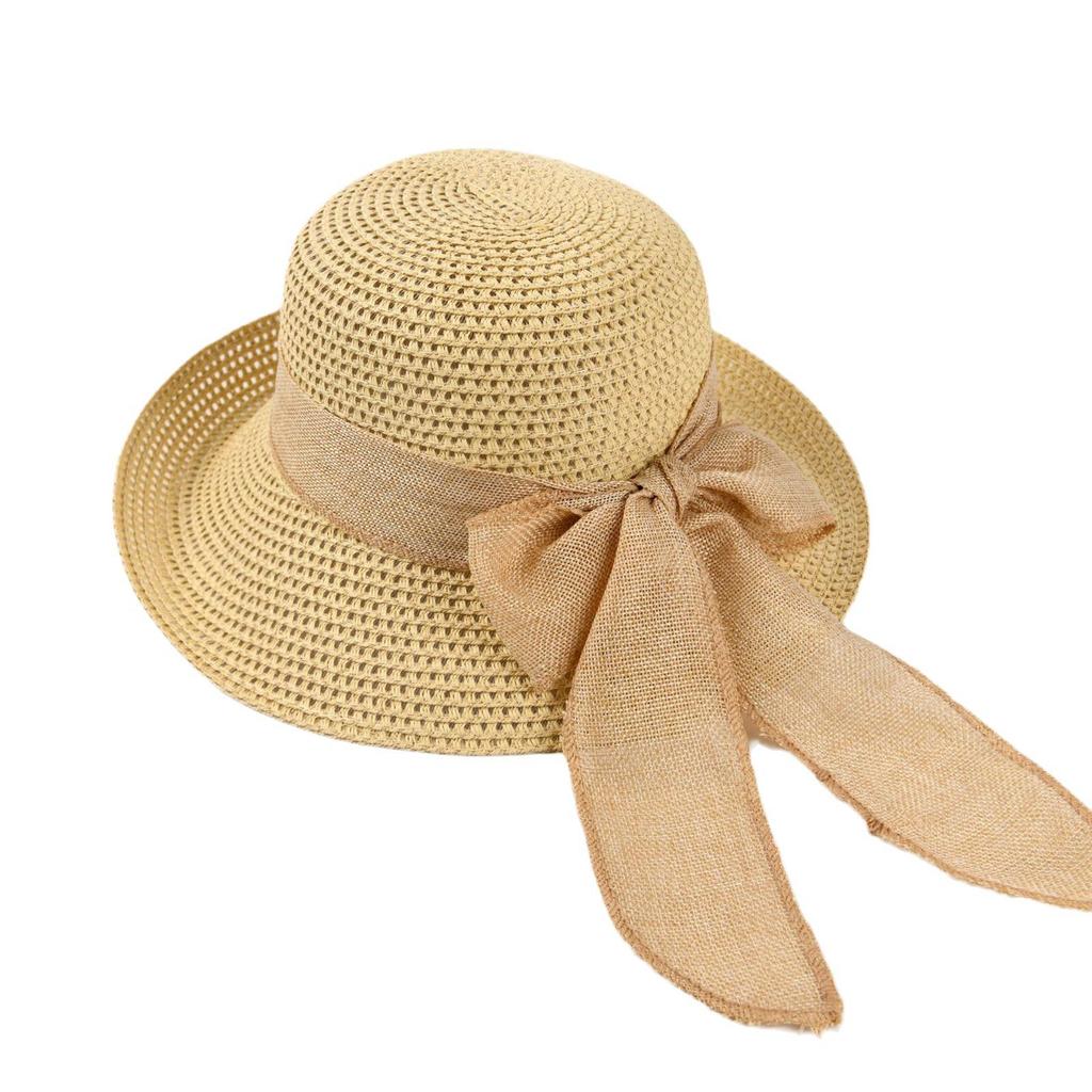 Women's Summer Straw Hat with Bow & Wide Upturned Brim