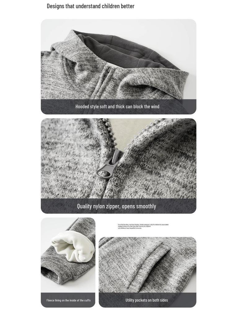 Fairy Tale Memory Boys' Fleece-Lined Hooded Jacket – Warm Winter Style 2025 for Mid-to-Large Children