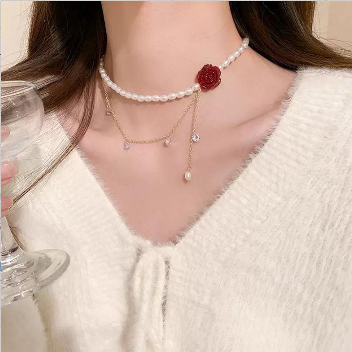 Gentle~ Mermaid Tears Pearl Necklace Female Tide Niche Light Luxury High Design Love Clavicle Chain
