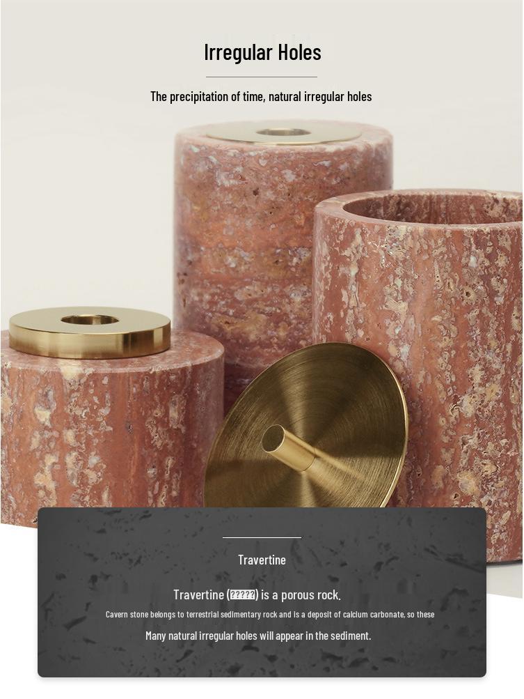 DecoTalk Wabi-sabi Red Travertine Bathroom Washbasin Set with Aromatherapy Tissue Box Tray