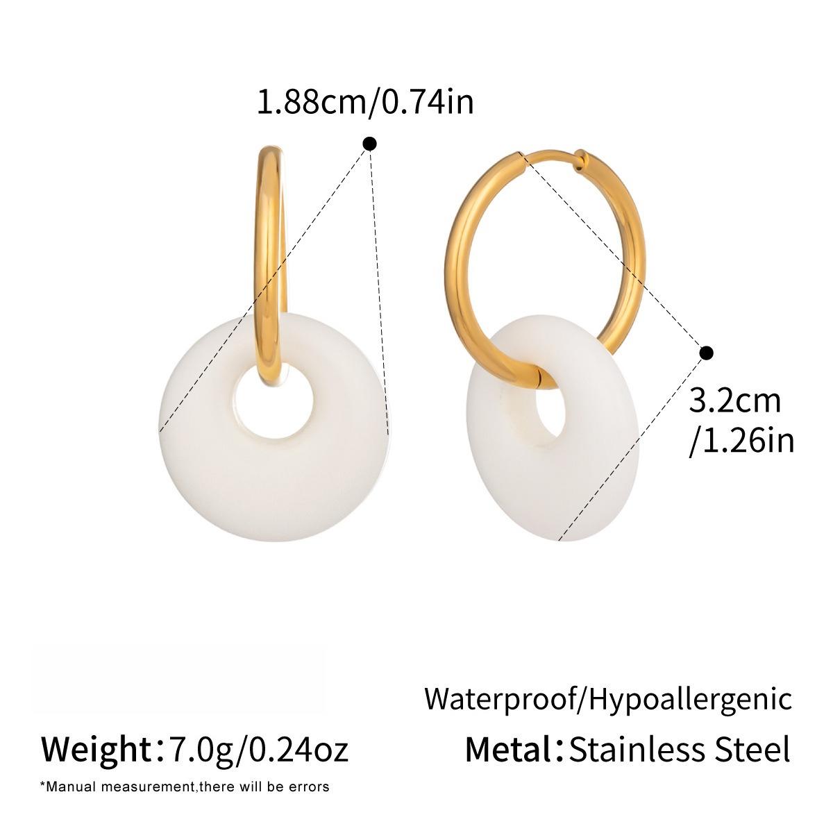 

Yori Minimalist Circular Natural Stone Pendant Earrings for Women Stainless Steel Delicate Daily Sweet Jewelry Accessories білий