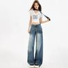 Jeans Female Fall Big Yards Loose Low Waist Hundred Match Show Thin Wide Leg Straight Pants Retro High Waist Street Style Baggy Long Jeans for Ladies