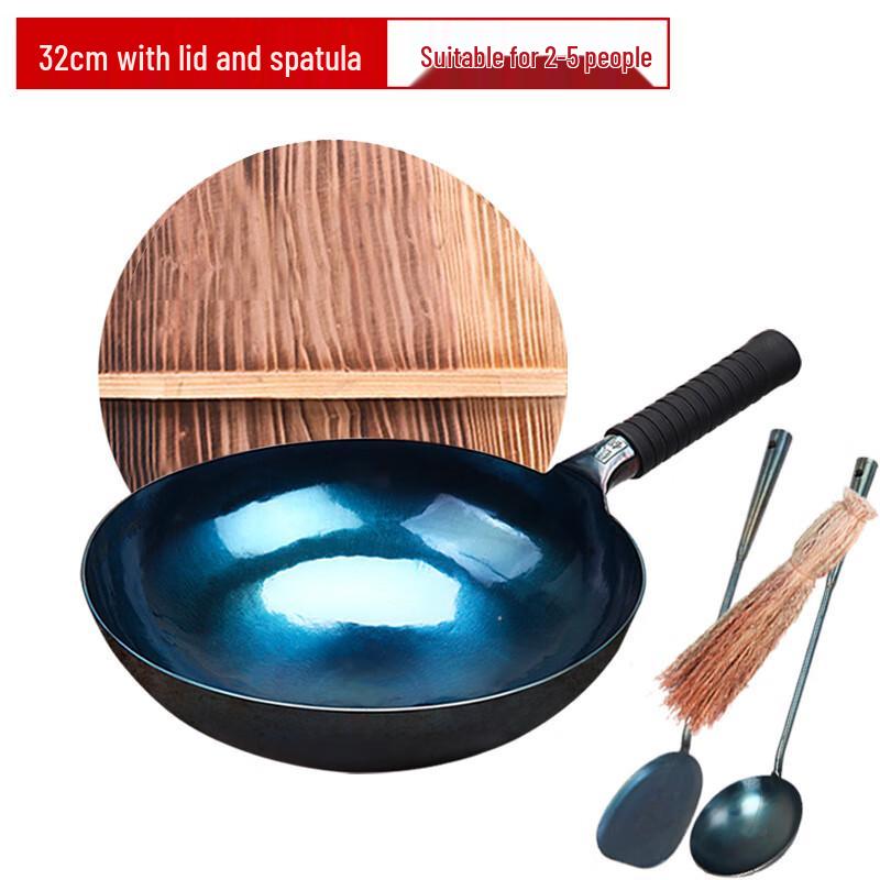 Hakka Xiang 32cm Pre-seasoned Iron Wok Set