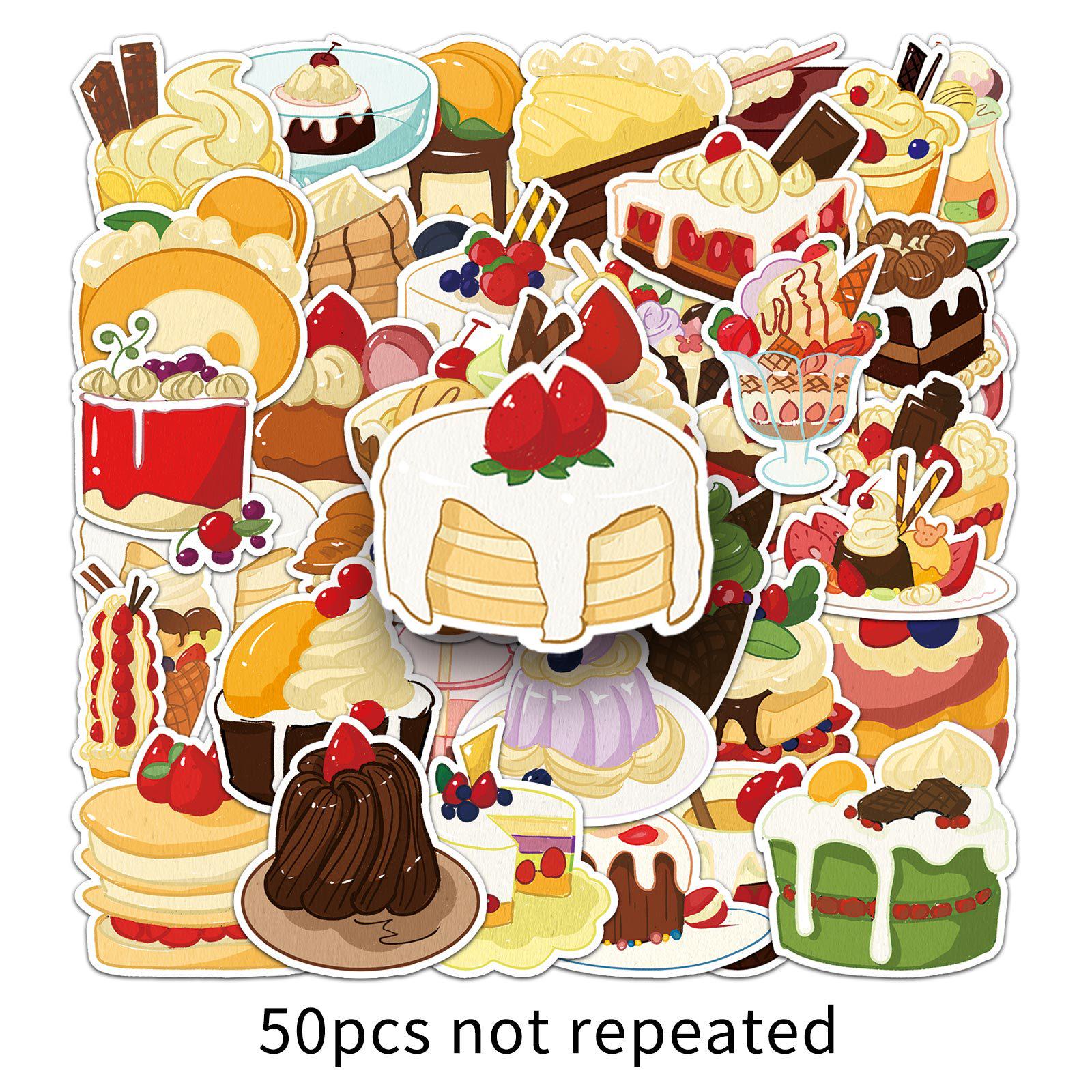 50 Sheets Original Dessert Stickers: Hand-Painted Non-Infringing Food Illustration for Journals
