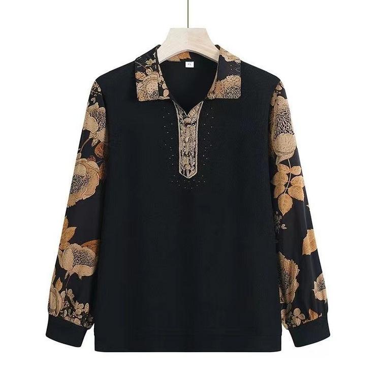 Clothes for Women Long-sleeved Tops for Mothers Spring and Autumn Loose T-shirts 60-70 Years Old Mother-in-law and Grandma Shirt