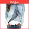 Round Neck Womens Blue Autumn Tshirt Loose Fitting Pullover Long Sleeved Whale 3d Printed Sweatshirt