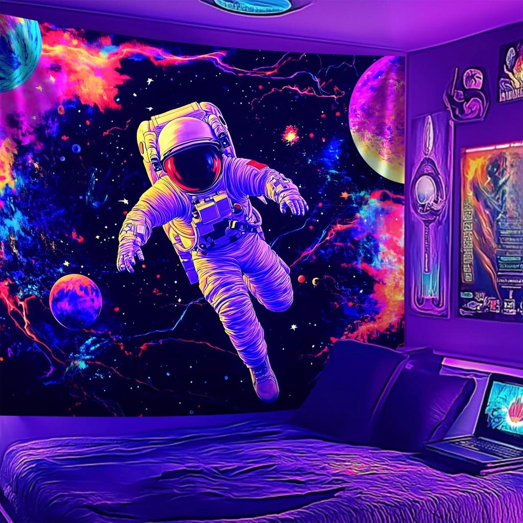 NYZE Astronaut Space Tapestry for Bedroom, Glow In the Dark Room Decor Wall Tapestries, Cool Galaxy Planet Wall Hanging, Wall Ha