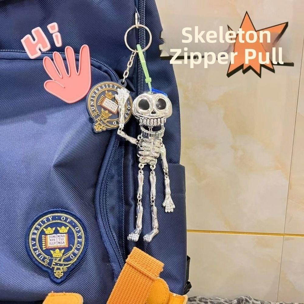 Latest Popular White Spooky Pull String Skull Head Keyring Pull String Skull Key Rings Horror Skeleton Charm Bags Accessories
