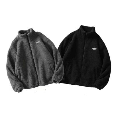 Hip Hop Kış Polar Kabarık Ceket Streetwear Harajuku Bulanık Fermuar Ceket Erkekler Sonbahar Düz Renk Hafif Ceketler Siyah Bej