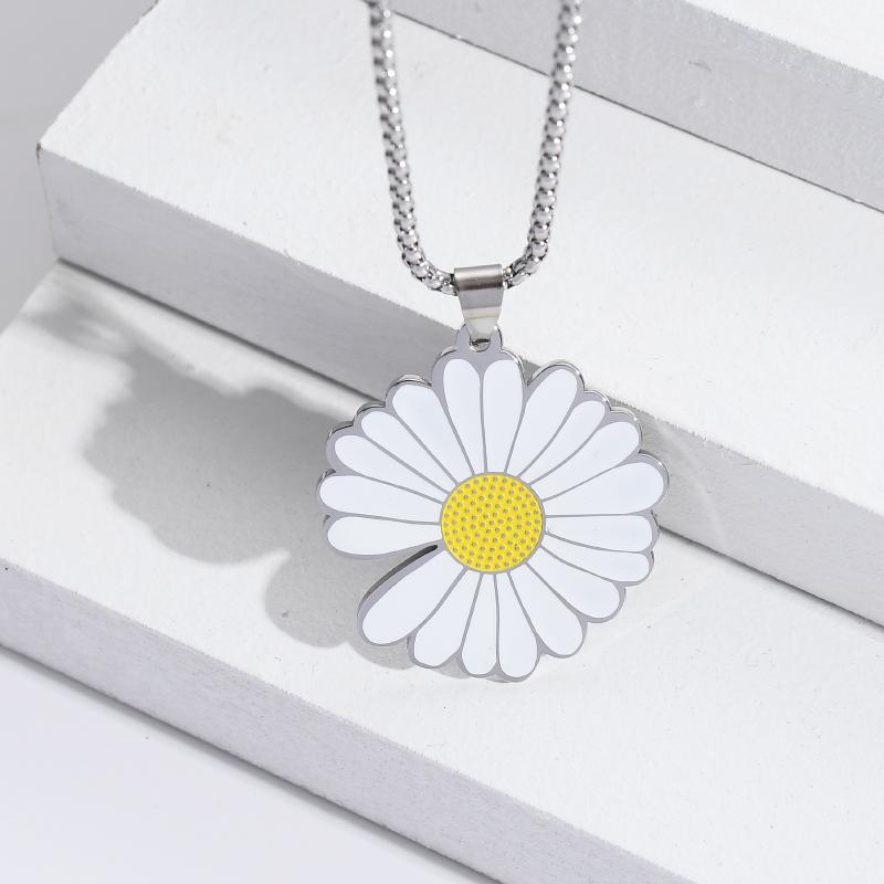 Süßer und cooler Stil Edelstahl Kleine Zhuju Halskette, Hip-Hop Trend Sonnenblumen Anhänger, Romantischer Partner Partnerlook Schmuck