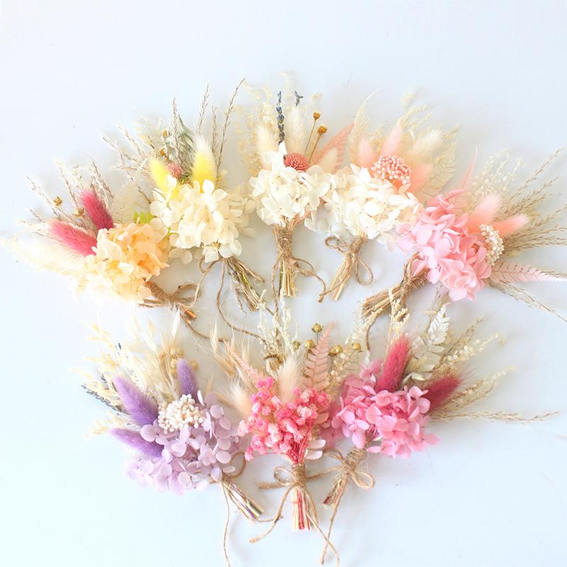 1Pc Mini Natural Dry Flowers Bouquet Boutonnieres Groomsmen Buttonholes Bridesmaid Flower Corsage Brooch Christmas Wedding Decor