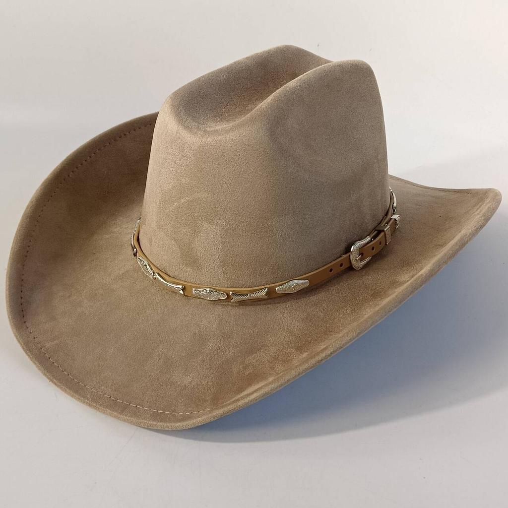 Stylish men's and women's felt hats cowboy hats soft felt hats with beige leather belts Panama hats outdoor parties hat.