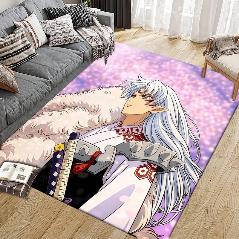 Inuyasha Flannel Pattern Square Carpet,Area Rug,Carpet Rug for Living Room Bedroom Sofa Playroom Decor,Non-slip Floor Mat