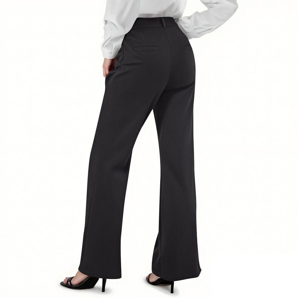 Womens Dressy Pants Work Straight Leg Pants Casual Bell Bottom With Trousers Pockets