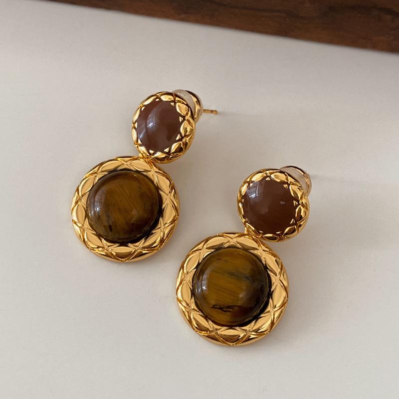 Geometriske ovale øredobber med stift, vridd kantdesign, premium følelse øredobber, middelalderske vintage franske retro øredobber