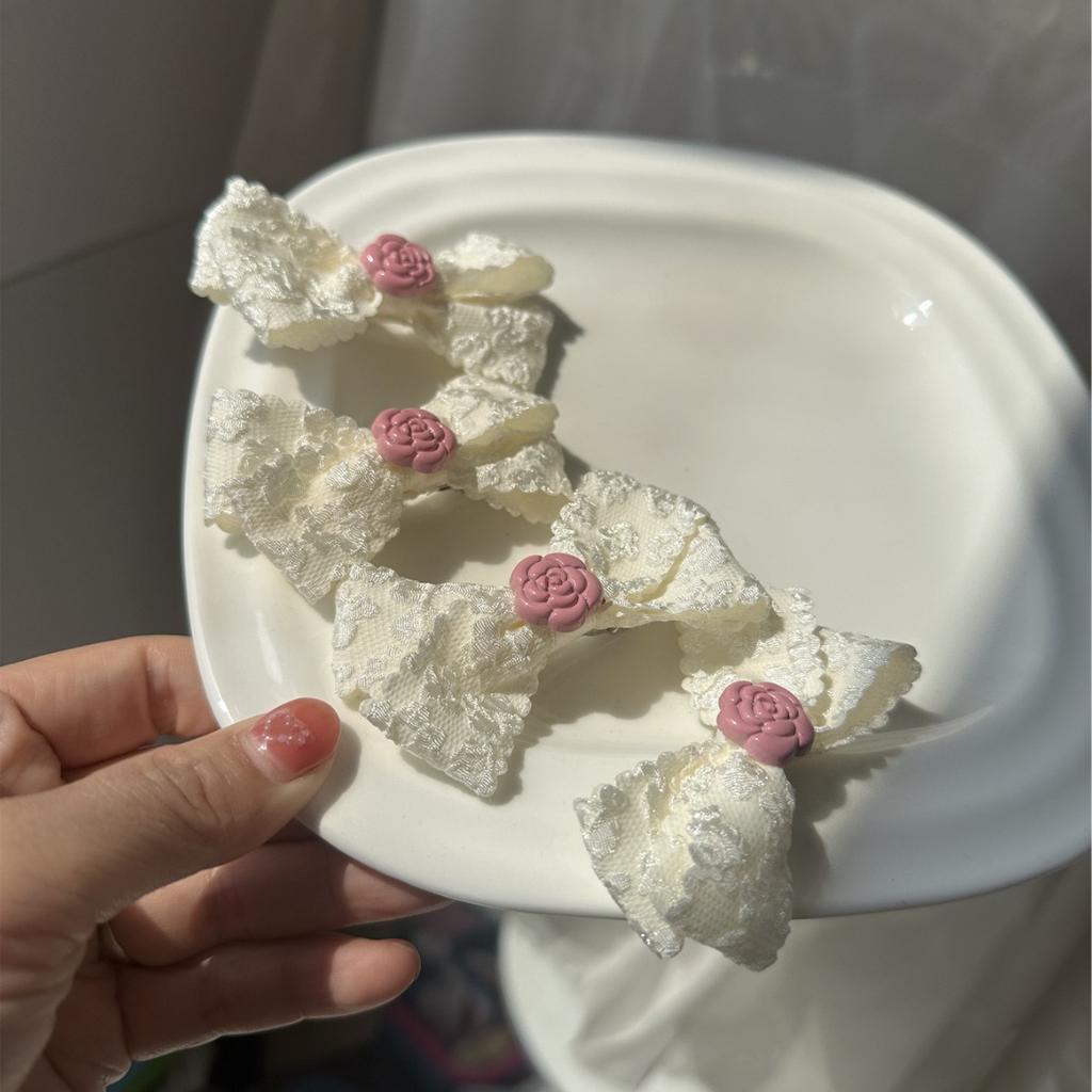 White Lace Bow Hair Clips for Girls Kawii Barrettes Cute Heart Hair Accessoires Kids Colored Ribbon Woman Hairpins Hairgrip