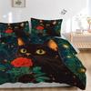 3pcs Rose and Attractive Black Cat Print Bedding Set (1 Cover + 2 Pillowcases, Without Inserts), This Printed Bedding Set is Soft and Comfor