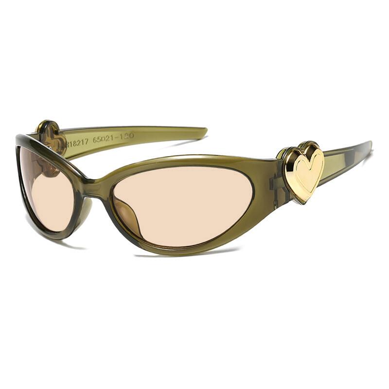 Retro Y2K Style Oval Sunglasses Women Fashion Heart Sports Goggles Popular Cat Eye Sun Glasses