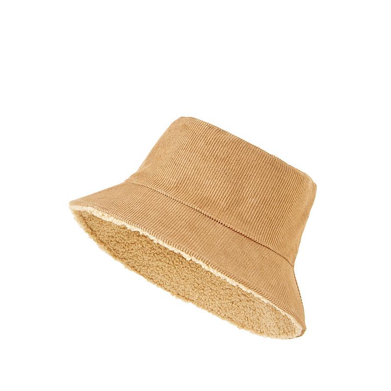 Autumn and winter new lamb wool thickened outdoor warm bucket hat double-sided basin hat corduroy basin hat