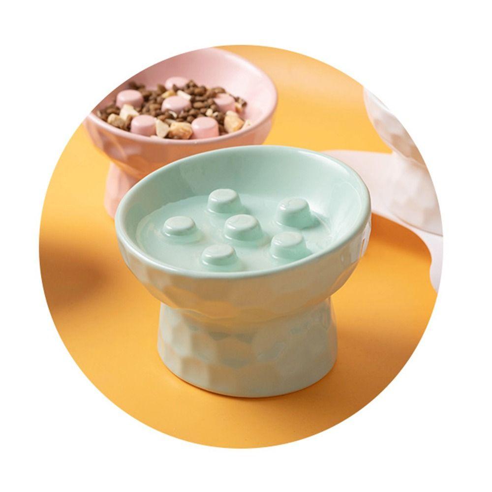 Anti Tipping Cat Slow Feeder Bowl Ceramic Pet Drinking Eating Feeder  for Kitten/Puppy/Bunny