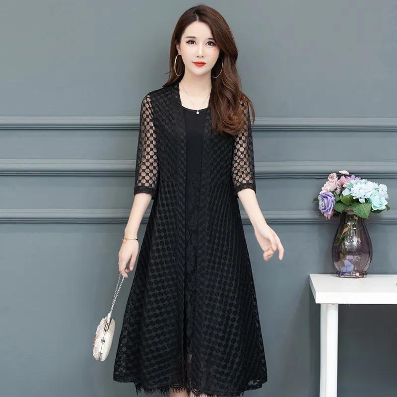 Hemdschal Damen Mittellanges Temperament Sommer Außenstrickjacke Sonnenschutz Außen Drape Top Mesh Mantel