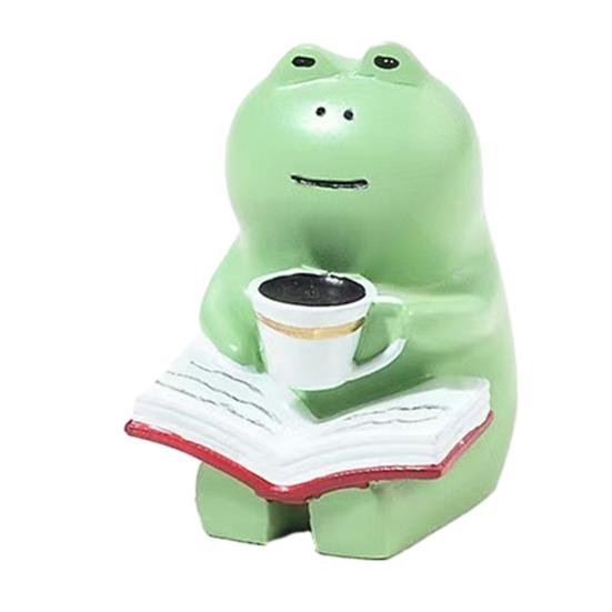 Mini Frog Figurine Resin Frog Sculpture with Rocking Chair Small Healing Frog Ornament for Car Interior Home Office Desktop