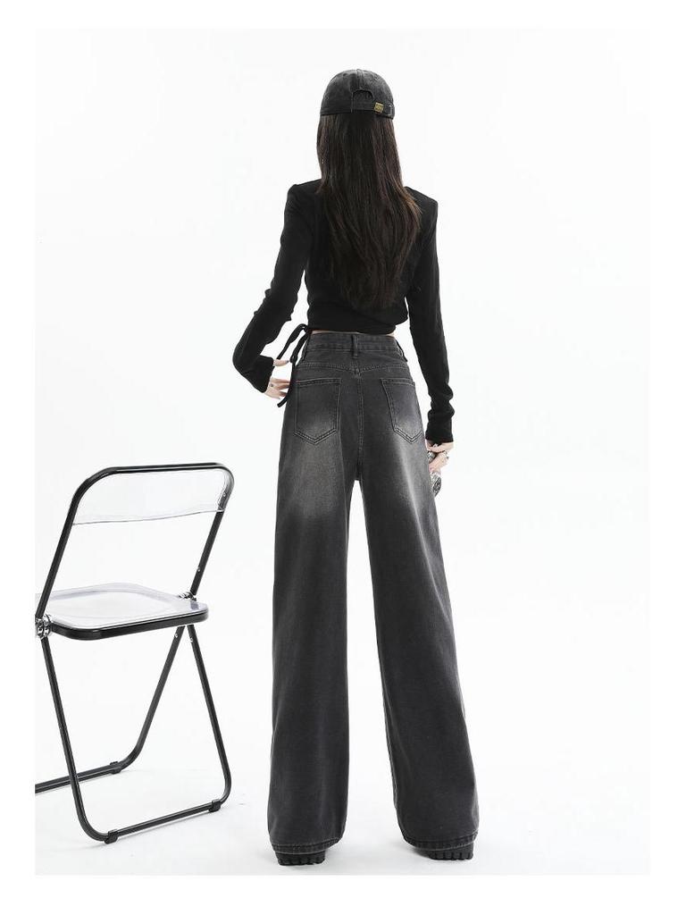 High-Waist Black Wide-Leg Jeans for Plus Size Women - 2024 Trend, Slimming Loose Fit, Floor-Length Pants