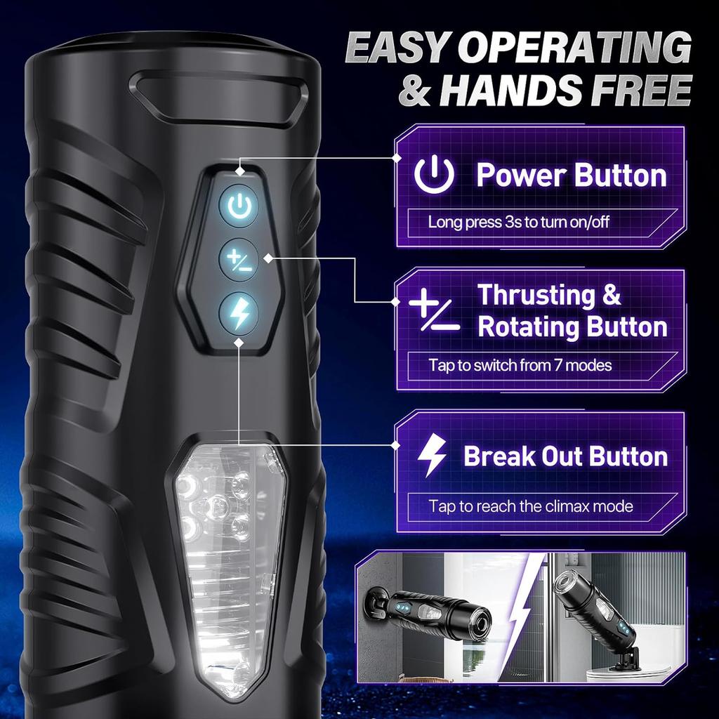 Electric Penis Pump with Hands-Free Pocket Style, 7 Insertion and 7 Rotation Modes with Visual Window for Men, Powerful Suction Base Male Masturbator