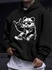 American Western Style Unisex Autumn Winter Print Hooded Long Sleeve Sweatshirt, Peace Sunglasses Panda Trendy Cool Print Hoodie, National Trend Cute
