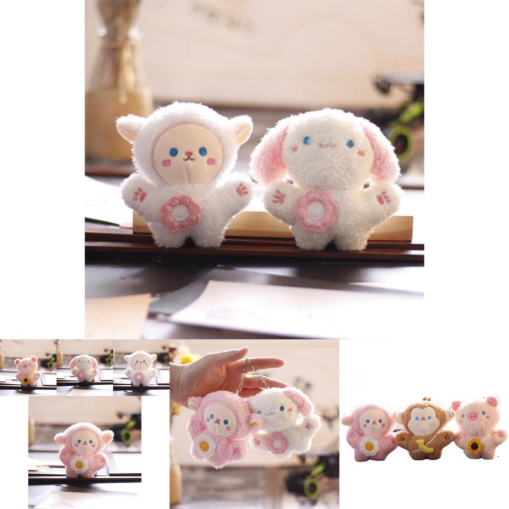 Cute Plush Animal Keychain Fluffy Sheep Pig Dog Monkey Rabbit Soft Bag Charm