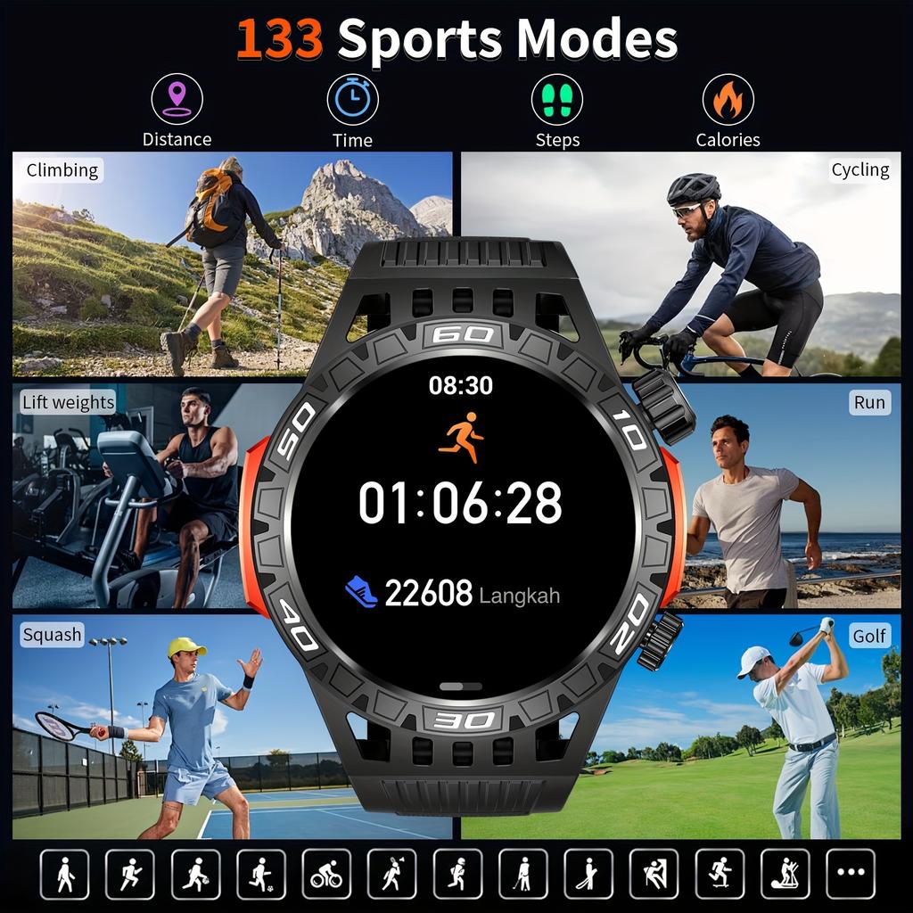Rugged Men's Smartwatch, QTLLBT with Phone Function, IP68 Waterproof Sports Watch, Heart Rate Blood Oxygen Detection