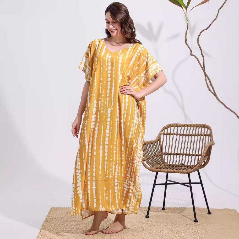 Plus Size Boho Kaftan Dress, Women's Plus Maxi Cover Up Dress