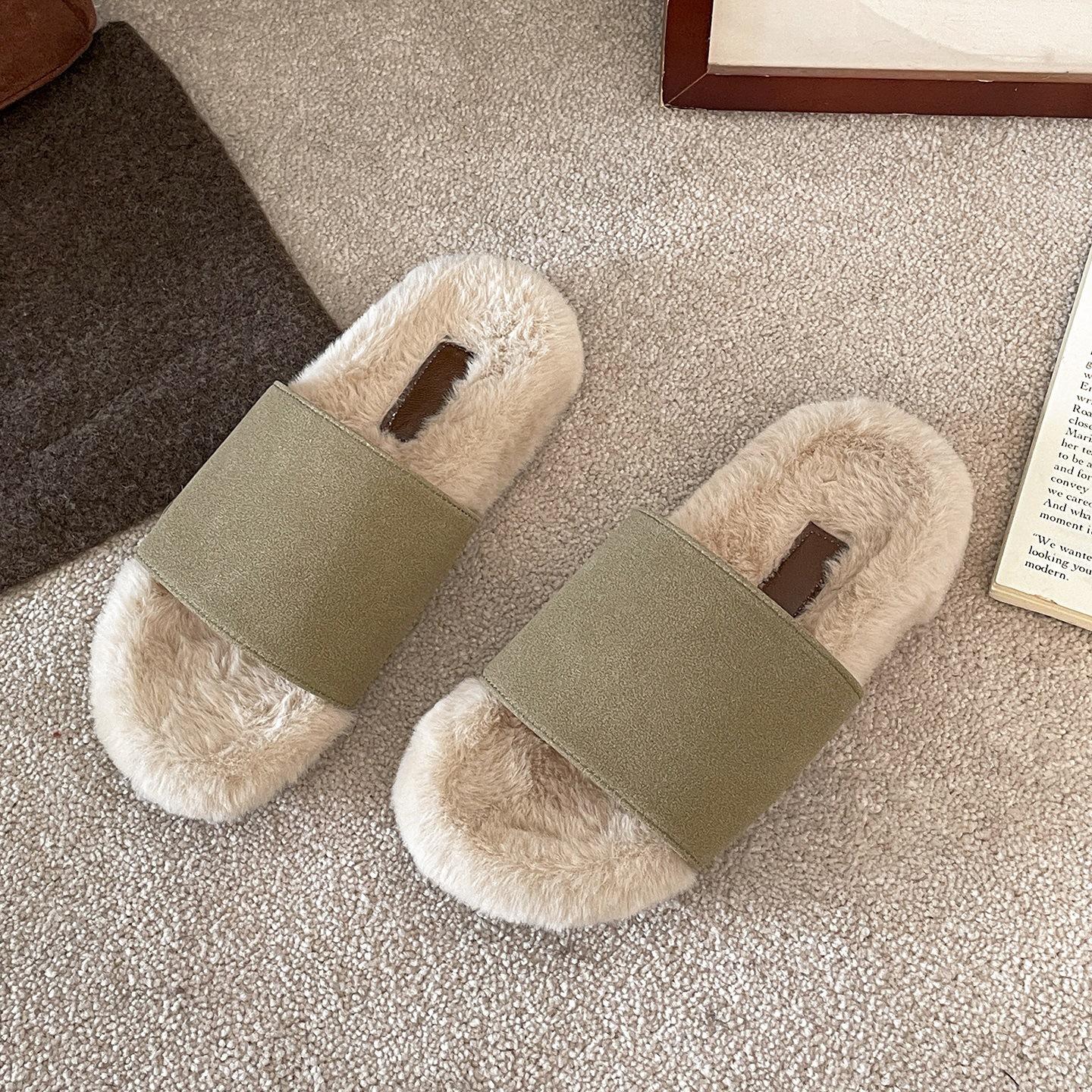 

Queen Fan retro flat-bottomed fluffy slippers for women s outer wear 2025 new autumn and winter versatile soft bottom non-slip one-word drag 40 абрикосовый