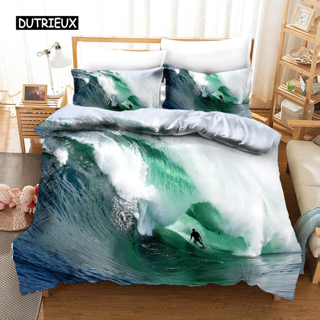Surfing Duvet Cover Set Surfboards Youth Ocean Sport Theme Bedding Set For Teens Polyester Waves Surfing Ocean Queen Quilt Cover