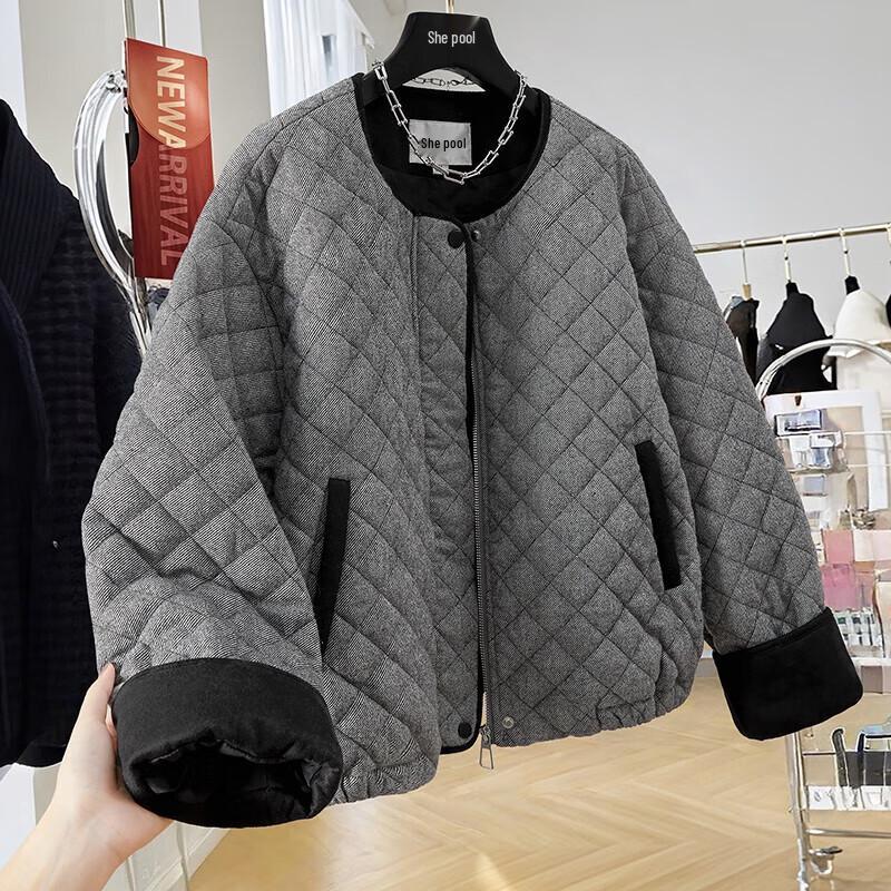 Shepool Women's Wool Blend Color-block Quilted Padded Jacket