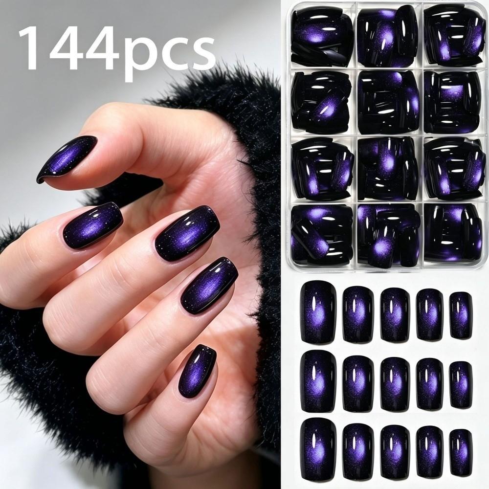144Pcs Medium Short Square Press On Nails Medium Oval Fake Fingertips for Holiday Party