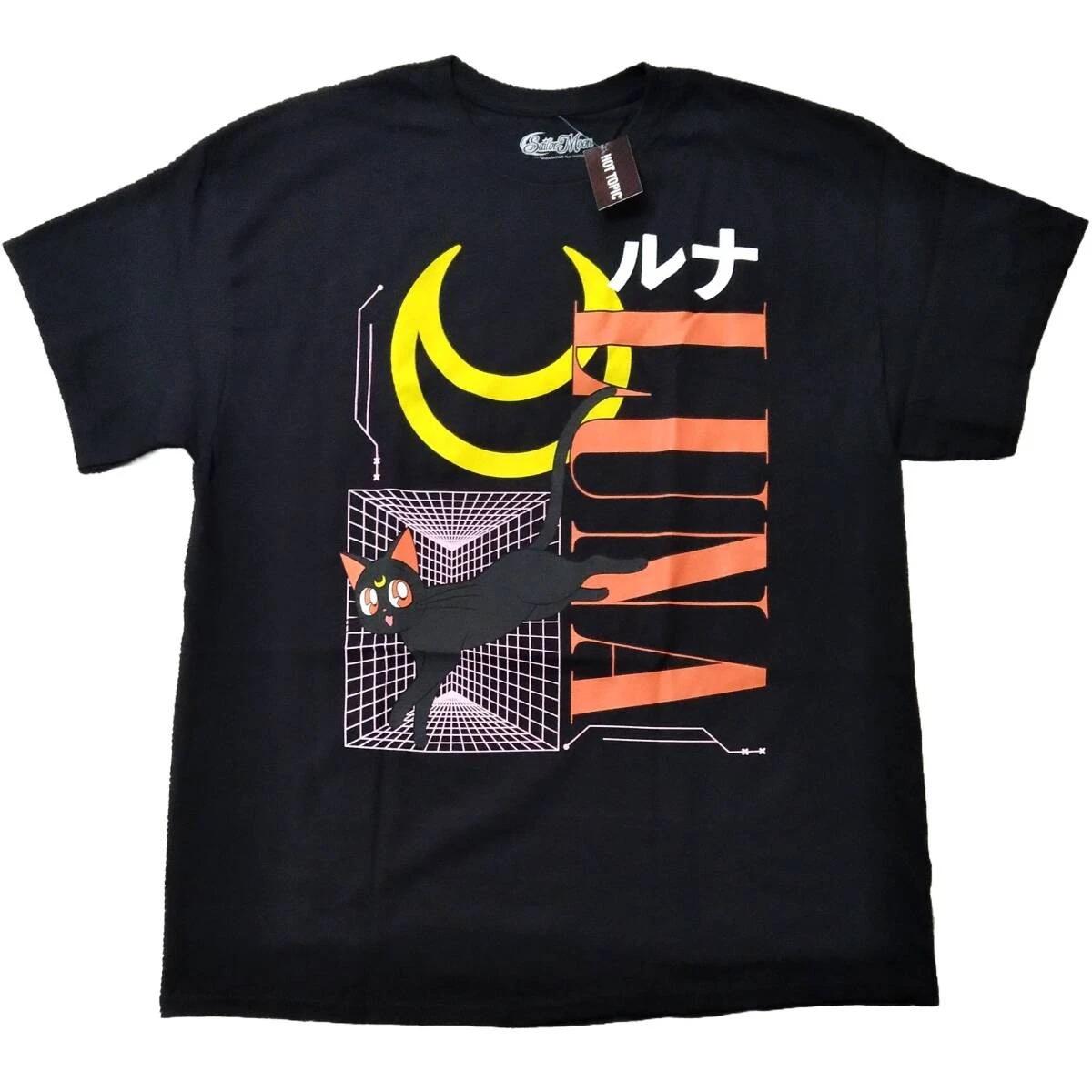 Sailor Moon Luna Artemis Graphic T-Shirt XL Black Anime Tee S